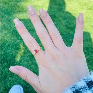 Gold Plated Moonstone & Pink Ring Sz 6